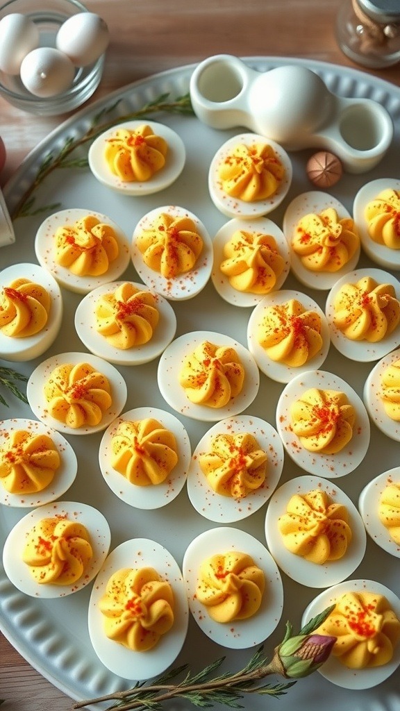Classic deviled eggs arranged on a serving platter